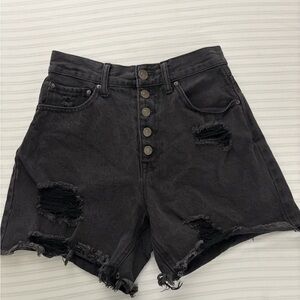 Women's Black Distressed Denim Shorts